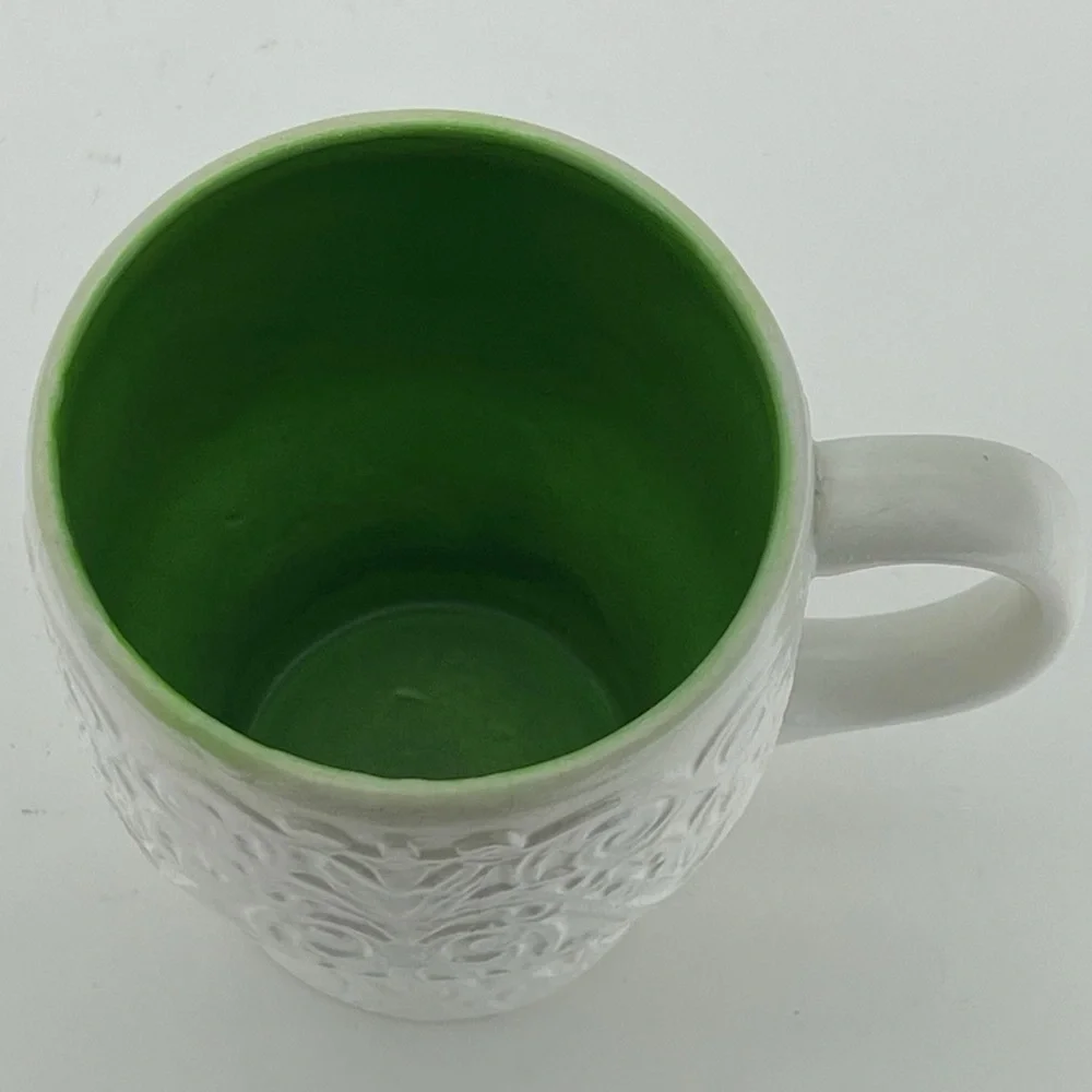 Vintage Holt Howard 1965 Mugs Set of 3 White Green Coffee Tea Filagree Ornate - Picture 4 of 11